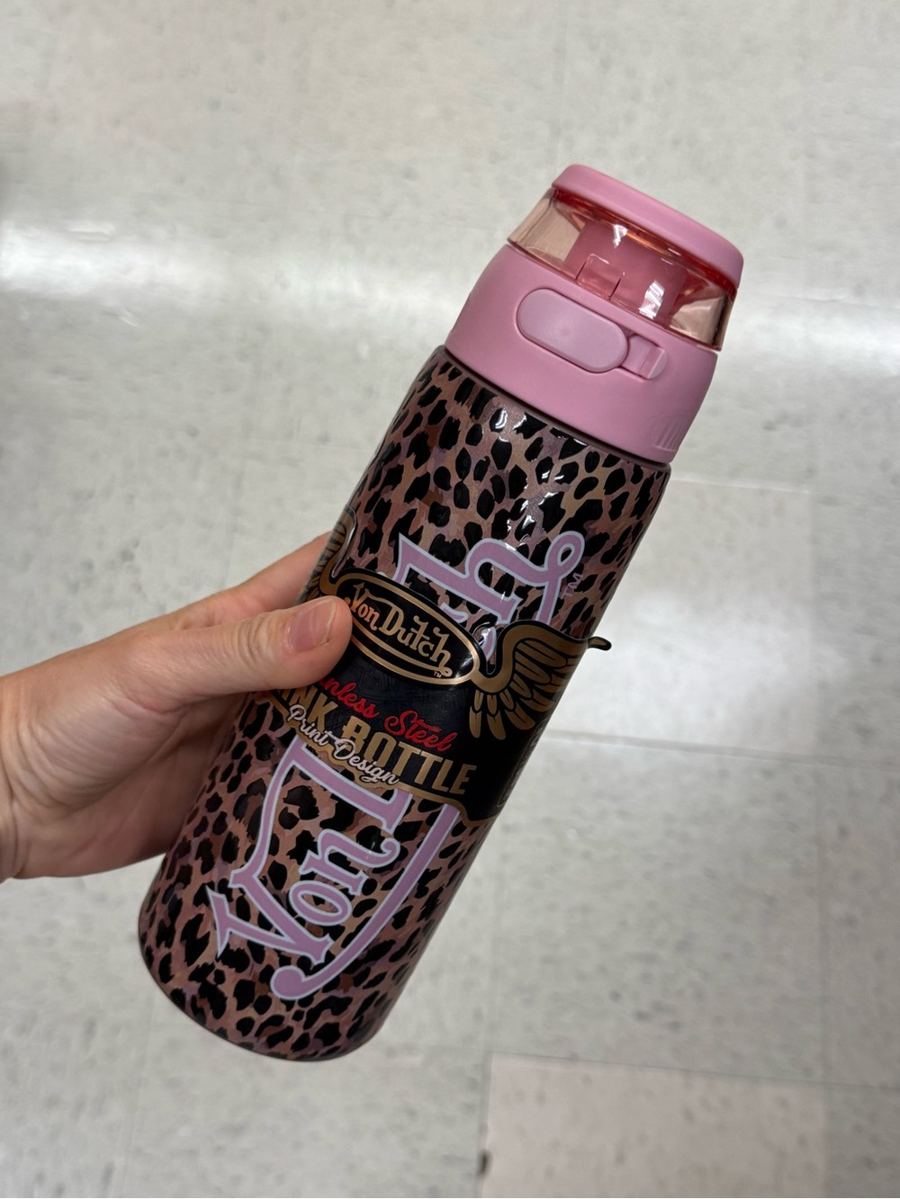 Von Dutch Pink Leopard Stainless Steel Water Bottle